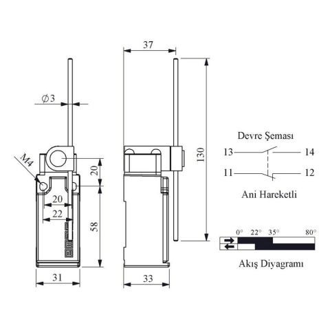 EMAS L51K13REF121 ACISAL HARK.130 MM YÜK.AYAR FİBER ÇUBUK
