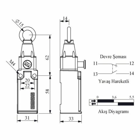 EMAS L51K23HUM112 L51 GERDİRMELİ RESETLİ EMNİYET SINIR ŞALTERİ