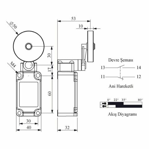 EMAS L52K13MEL121 ACISAL HARK.50MM LASTİK MAK.DÖNER KOL