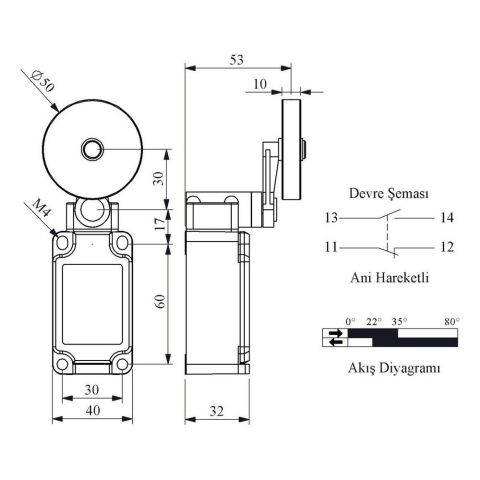 EMAS L52K13MEL121 ACISAL HARK.50MM LASTİK MAK.DÖNER KOL