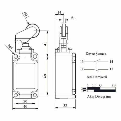 EMAS L52K13MIM211 ACISAL HAREKETLİ 22 MM. MET. MAKARALI AYARLI KOL