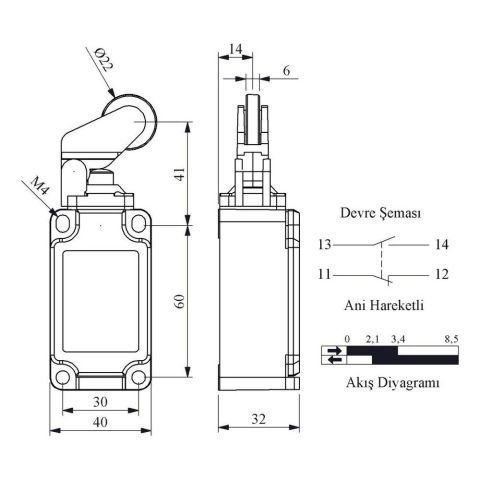 EMAS L52K13MIM211 ACISAL HAREKETLİ 22 MM. MET. MAKARALI AYARLI KOL