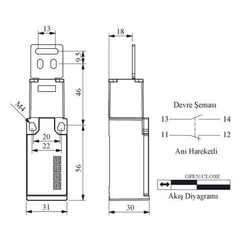 EMAS L5K13LUM322 EMNİYET SINIR ŞALTERİ DÜZ METAL ANAHTARLI