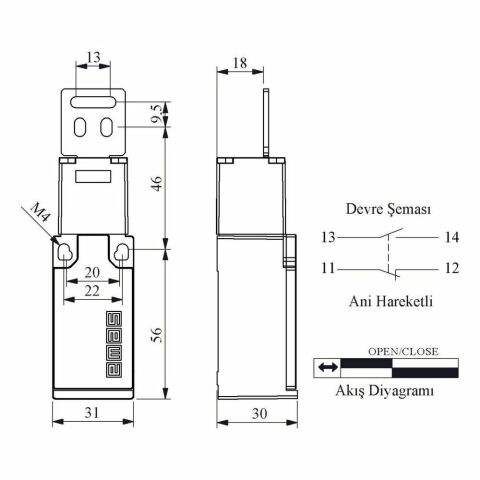EMAS L5K13LUM322 EMNİYET SINIR ŞALTERİ DÜZ METAL ANAHTARLI