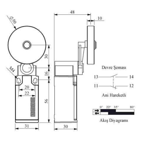EMAS L5K13MEL121 ACISAL HARK. 50MM LASTİK MAK. DÖN.KOL