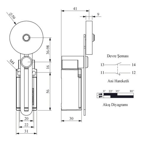 EMAS L5K13MEL123 ACISAL HARK. 50 MM AYARLA. LAS MAK UZUN DÖNER KOL