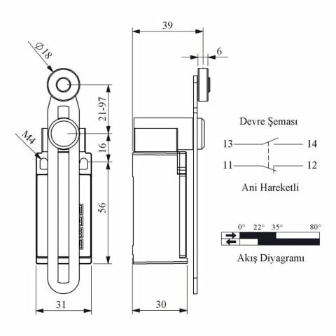 EMAS L5K13MEM123 ACISAL HARK.18MM AYAR. METAL MAK. UZUN DÖNER KOL