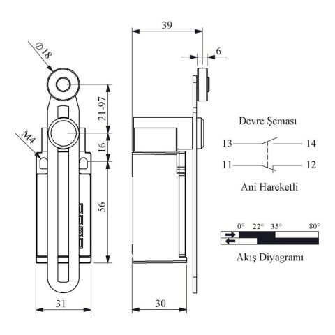 EMAS L5K13MEM123 ACISAL HARK.18MM AYAR. METAL MAK. UZUN DÖNER KOL