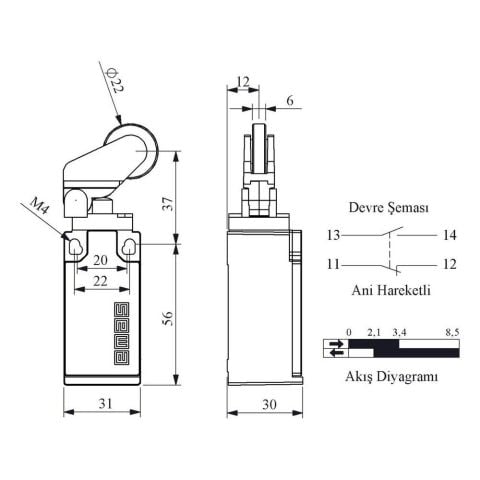 EMAS L5K13MIM211 ACISAL HAREKETLİ 22 MM. MTL. MAKARALI AYALI KOL