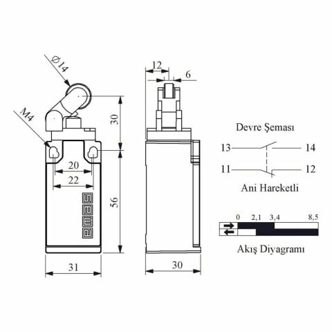 EMAS L5K13MIM311 ACISAL HAREKETLİ 14 MM. METAL MAKARALI KOL
