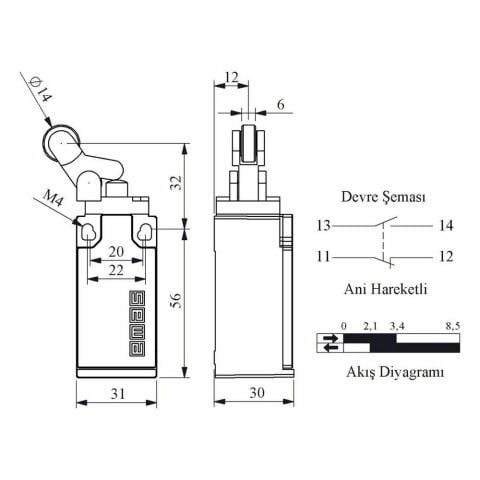 EMAS L5K13MIP411 ACISAL HAREKETLİ AÇILI 14 MM. PLASTİK MAK. KOL