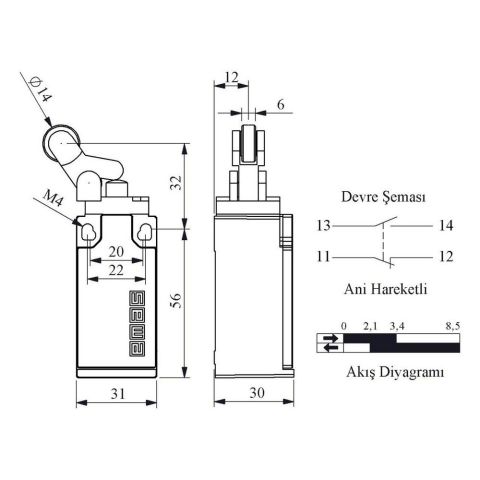 EMAS L5K13MIP411 ACISAL HAREKETLİ AÇILI 14 MM. PLASTİK MAK. KOL