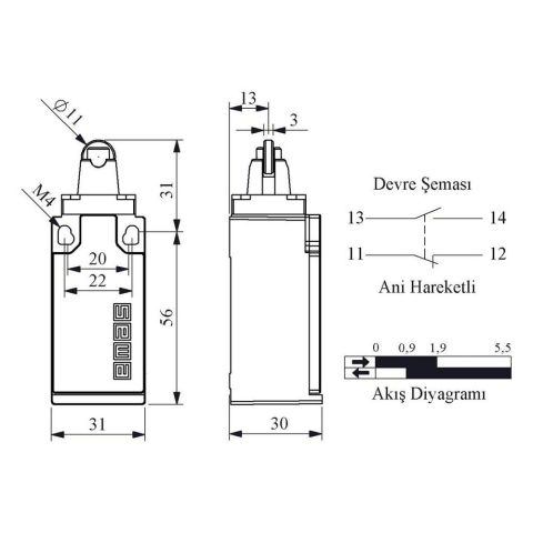 EMAS L5K13MUM331 DOGRUSAL HAREKETLİ 11 MM. METALMAKARALI PİM