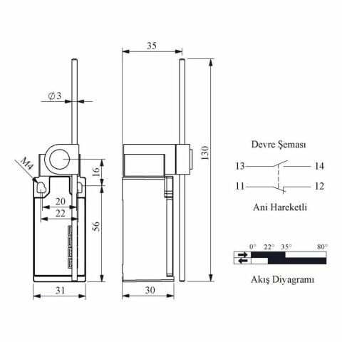 EMAS L5K13REF121 ACISAL HARK. 130 MM YÜK. AYAR. FİBER ÇUBUK