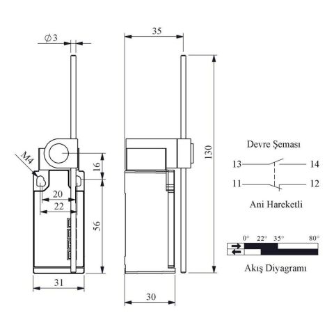 EMAS L5K13REM121 ACISAL HARK. 130 MM YÜK. AYAR. METAL ÇUBUK