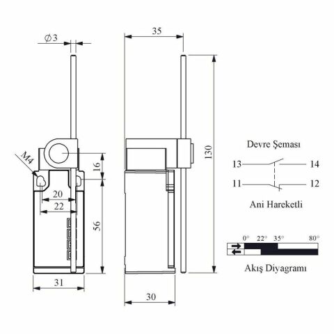 EMAS L5K13REM121 ACISAL HARK. 130 MM YÜK. AYAR. METAL ÇUBUK