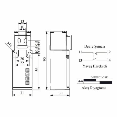 EMAS L5K23LUM321 EMNİYET SINIR ŞALTERİ KIVRIK METAL ANAHTARLI