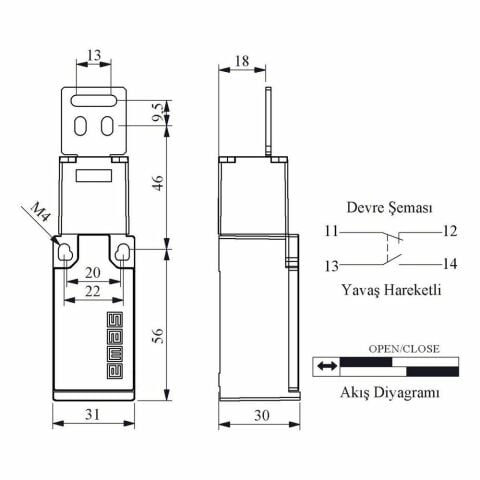 EMAS L5K23LUM322 EMNİYET SINIR ŞALTERİ DÜZ METAL ANAHTARLI