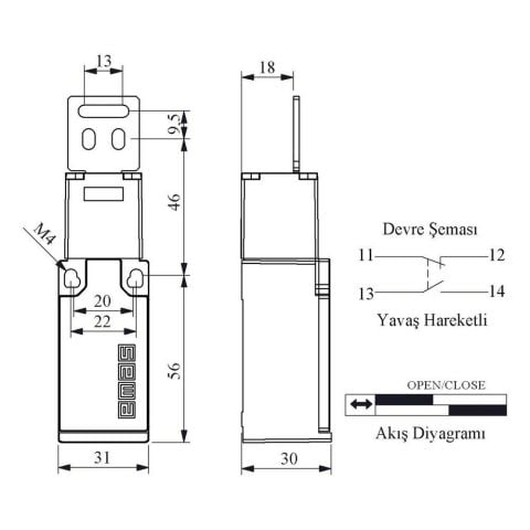 EMAS L5K23LUM322 EMNİYET SINIR ŞALTERİ DÜZ METAL ANAHTARLI