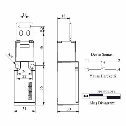 EMAS L5K23LUM322 EMNİYET SINIR ŞALTERİ DÜZ METAL ANAHTARLI