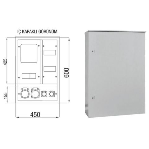 ÇETİNKAYA ÇP 116 45X60X15 METAL 1 TRİ. SAYAÇ, 2 TRİ.+ 2 MON. PRİZ PANO ELEKTRİK PANOSU