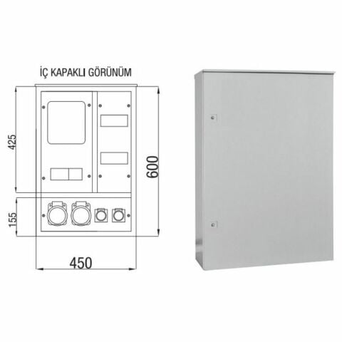 ÇETİNKAYA ÇP 116 45X60X15 METAL 1 TRİ. SAYAÇ, 2 TRİ.+ 2 MON. PRİZ PANO ELEKTRİK PANOSU