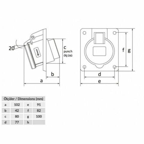 BEMİS 3-32A.220V.45° EĞİK MAKİNE PRİZ