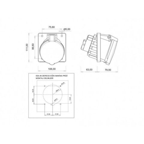 BEMİS 4-63A.380V.45° EĞİK MAKİNE PRİZ