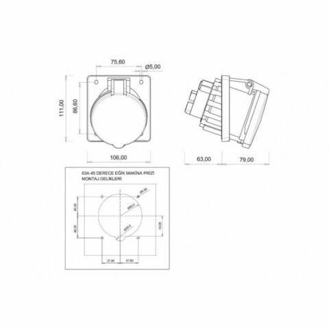 BEMİS 4-63A.380V.45° EĞİK MAKİNE PRİZ
