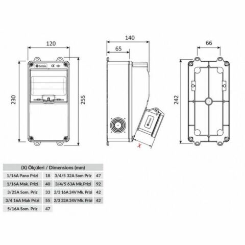 BEMİS 3-16A.380V.1AD ÖN-1-16A.220V.2AD YAN