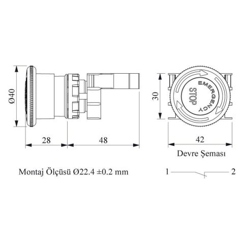 EMAS B200EE B ACİL STOP MANTAR 40 MM - EMERGENCY ETİKETLİ