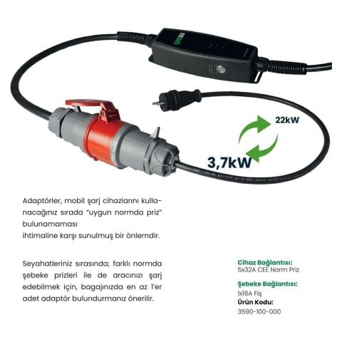 VIEGO 11-22KW 16/32A Trifaze Mobil Şarj Cihazı (Switch)+ 3,7 kW Dönüştürücü