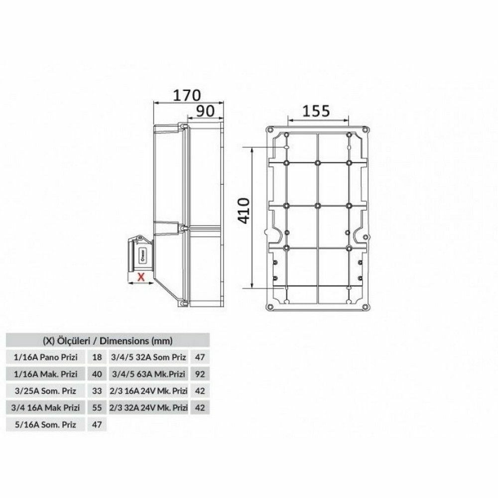 BEMİS BD8-2434-4020 ÖN 4 AD. 5/32A. 380V. ÖN 4 AD. 1/16A. 220V. PANO PRİZ