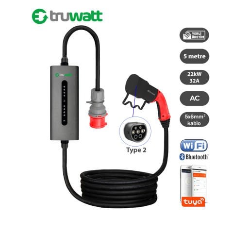 TRUWATT ZTA505 TAŞINABİLİR ELEKTRİKLİ ARAÇ ŞARJ CİHAZI 32A/22KW/390V(5M)