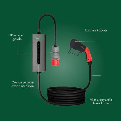 TRUWATT ZTA505 TAŞINABİLİR ELEKTRİKLİ ARAÇ ŞARJ CİHAZI 32A/22KW/390V(5M)