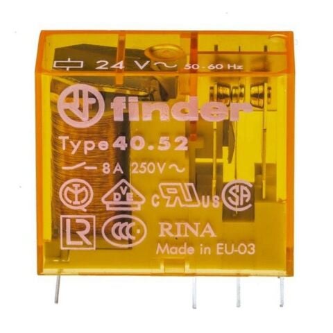 FINDER F.40.52.8.024.0000 MİNYA P.C.B. RÖL 2 CO-8A KONT 24V AC PİN:-5MM