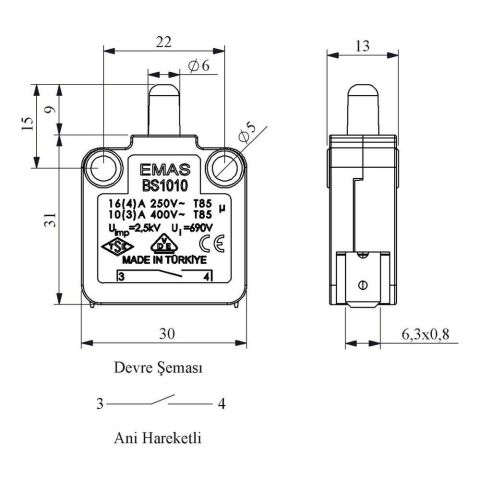 EMAS BS1010 BUTON SİVİÇ ANİ HAREKETLİ 1NA
