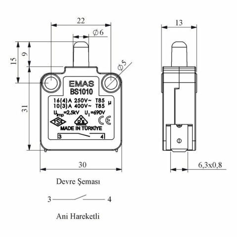 EMAS BS1010 BUTON SİVİÇ ANİ HAREKETLİ 1NA