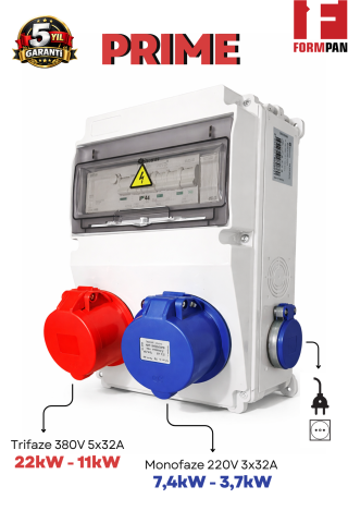 FORMPAN PRIME 22kW Trifaze 7,4kW Monofaze - Elektrikli Araç Şarj Cihazı Kombinasyon Kutusu IP44