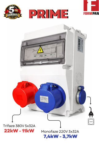 FORMPAN PRIME 22kW Trifaze 7,4kW Monofaze - Elektrikli Araç Şarj Cihazı Kombinasyon Kutusu IP44