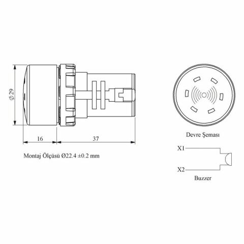 EMAS MBZX024S B SER.M.BLOK BUZZER 24 V IP KORUMASIZ