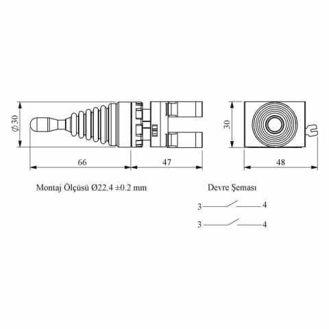 EMAS CM101DJ20 C SOMUNLU METAL JOYSTİK 2 POZ KALICI