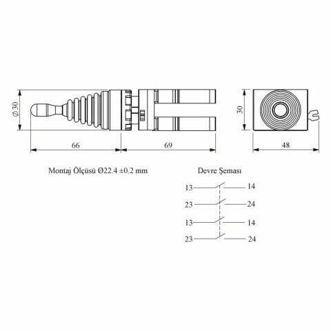 EMAS CM707DJ40 C SOMUNLU METAL JOYSTİK 4 POZ KALICILI