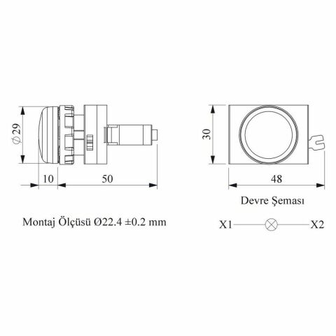EMAS CP060XK C PLASTİK LED'Lİ SİNYAL KIRMIZI 12-30V AC/DC