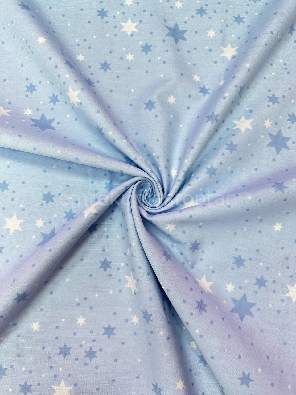 Mavi Yıldız Desenli Nevresimlik Poplin Kumaş