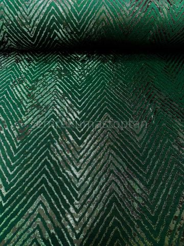 Lux - Zümrüt Yeşil Zigzag Desen Şönil Pike
