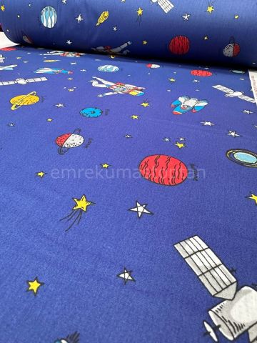 Astronot - Uzay Desenli Poplin Kumaş