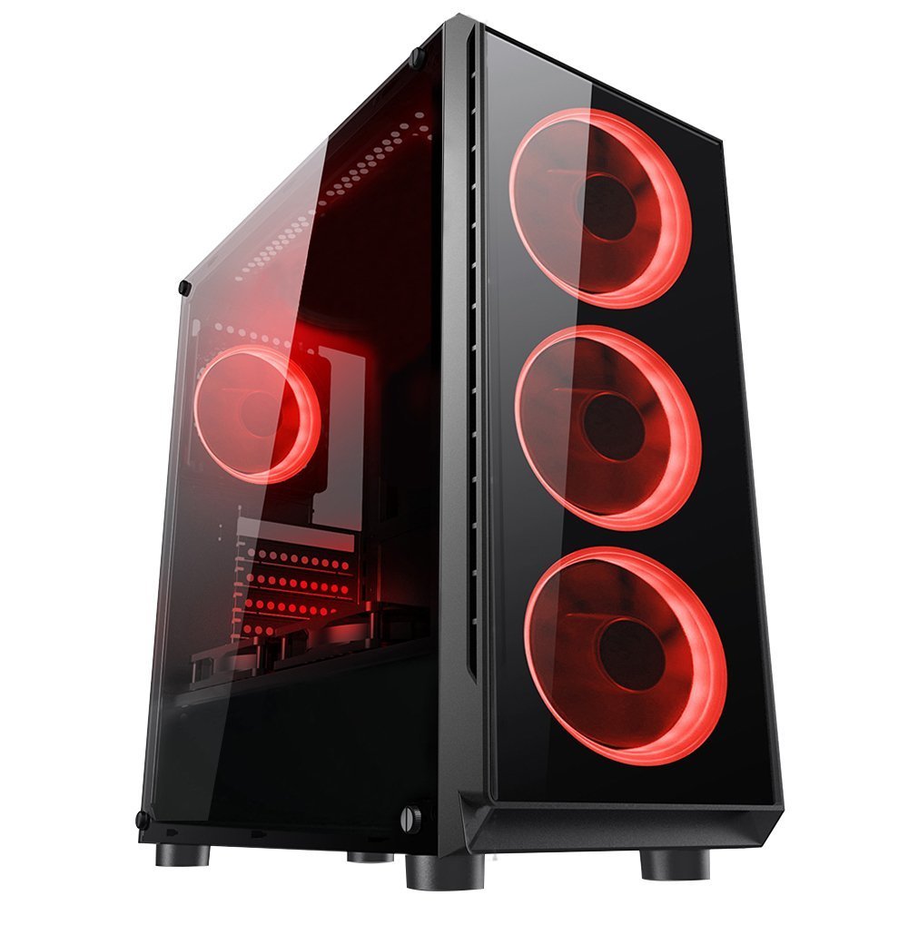 Gaming 400w Psu 4xSingle Color Red Fan 1x3.0 Usb Mid Tower Oyuncu Bilgisayar Kasası BD9917494