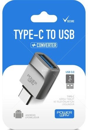 Powerway Type-C To USB 3.0 (Yüksek Hızlı) Veri Aktarımı Otg Çevirici Dönüştürücü Adaptör