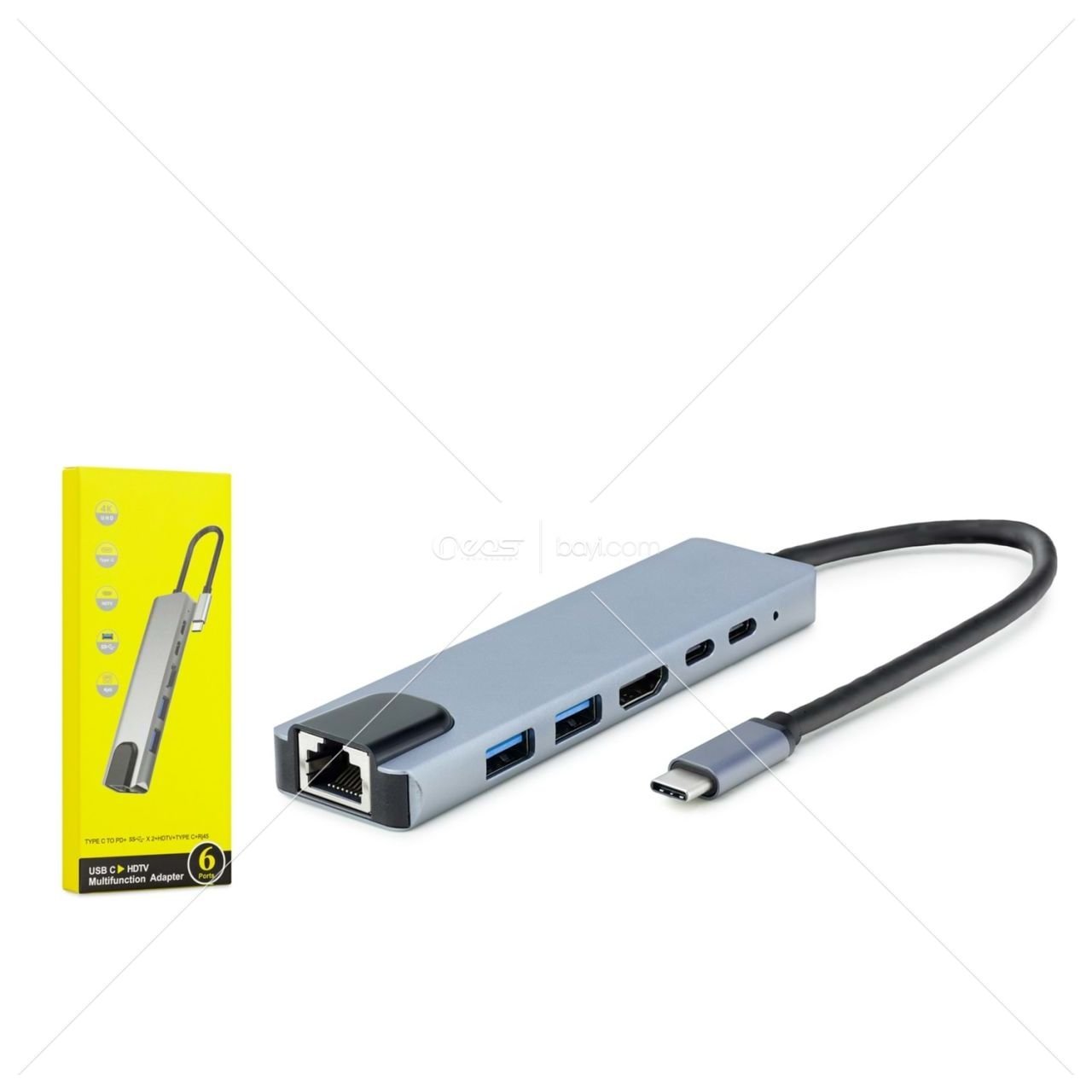 HADRON HDX7788(4744) ÇEVİRİCİ TYPE-C TO USB 3.0 + HDMI + ETHERNET 5 IN 1 4K MAC